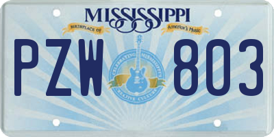 MS license plate PZW803