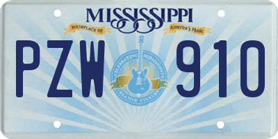 MS license plate PZW910