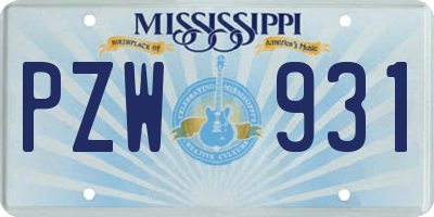 MS license plate PZW931