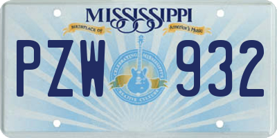 MS license plate PZW932