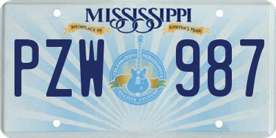 MS license plate PZW987