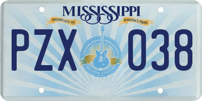 MS license plate PZX038