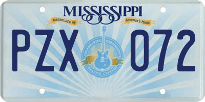MS license plate PZX072