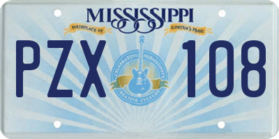 MS license plate PZX108