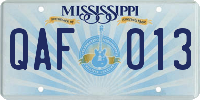 MS license plate QAF013
