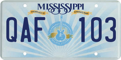 MS license plate QAF103