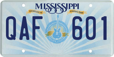 MS license plate QAF601