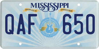 MS license plate QAF650
