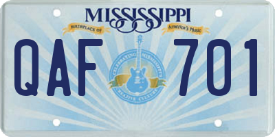 MS license plate QAF701