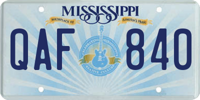 MS license plate QAF840