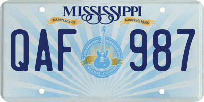 MS license plate QAF987