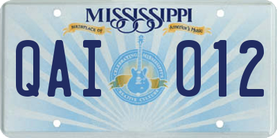 MS license plate QAI012