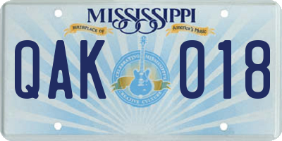 MS license plate QAK018