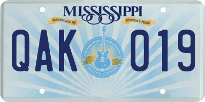 MS license plate QAK019
