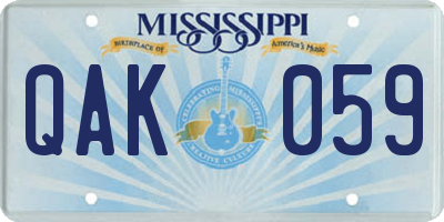 MS license plate QAK059