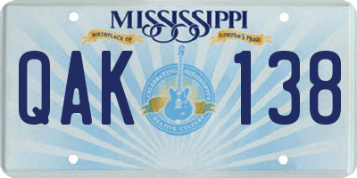 MS license plate QAK138