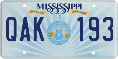 MS license plate QAK193