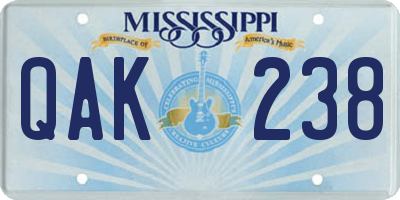 MS license plate QAK238
