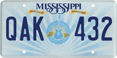MS license plate QAK432