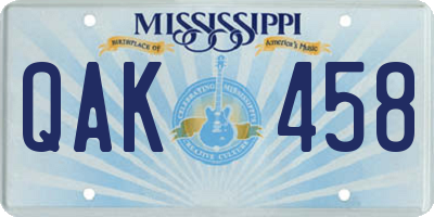 MS license plate QAK458