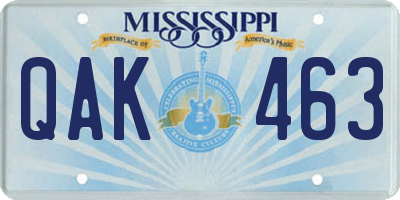 MS license plate QAK463