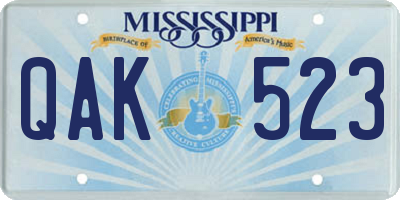 MS license plate QAK523