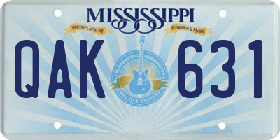 MS license plate QAK631