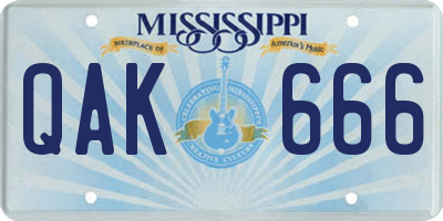 MS license plate QAK666