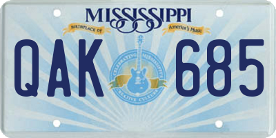 MS license plate QAK685