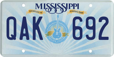 MS license plate QAK692