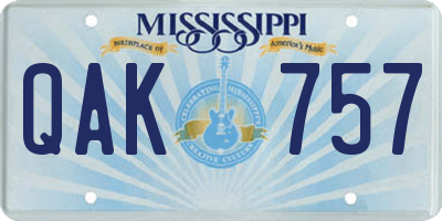 MS license plate QAK757