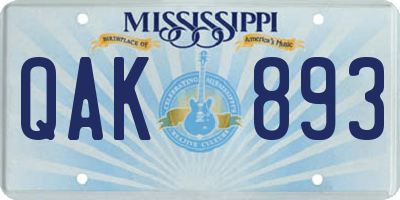 MS license plate QAK893