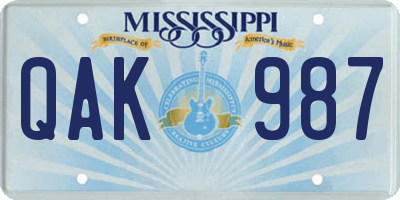 MS license plate QAK987