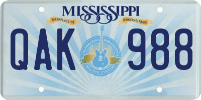 MS license plate QAK988