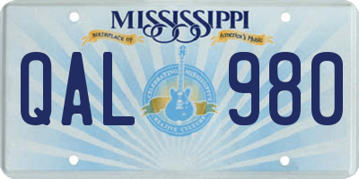 MS license plate QAL980