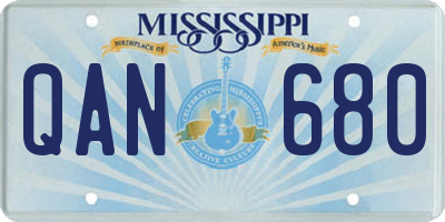 MS license plate QAN680