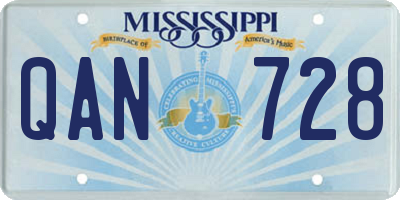MS license plate QAN728