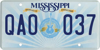 MS license plate QAO037