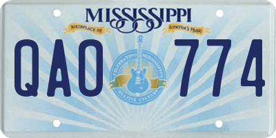 MS license plate QAO774