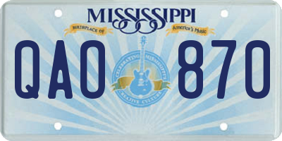 MS license plate QAO870