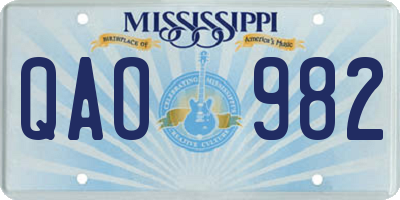 MS license plate QAO982