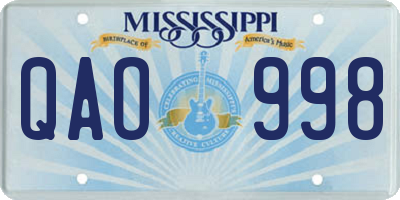 MS license plate QAO998