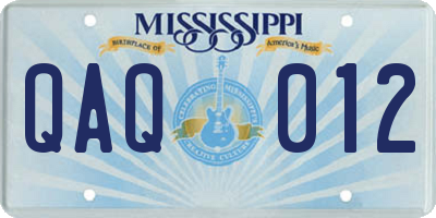 MS license plate QAQ012