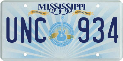 MS license plate UNC934