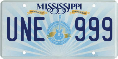 MS license plate UNE999