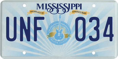 MS license plate UNF034