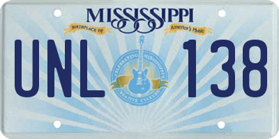 MS license plate UNL138