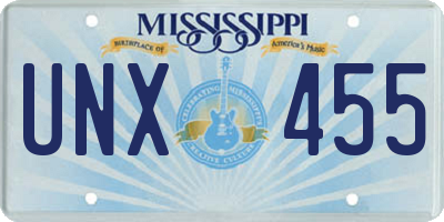 MS license plate UNX455