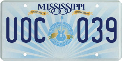 MS license plate UOC039