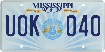 MS license plate UOK040